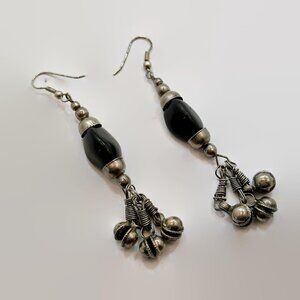 Boho Earrings, Long Dangles, Vintage, 3" Long, Glass, Middle Eastern